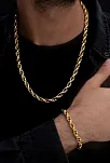 Erkek Çelik Bileklik Kolye Set -22 Ayar Gerçek Altın Kaplama Sarmal Model Çelik Set