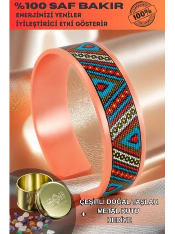 Kadın Bakır Bileklik - Arina Model Özel Baskı Metal Kutu Ve Doğal Taşlar