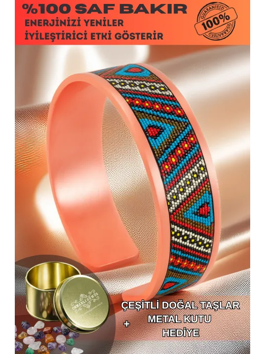 Kadın Bakır Bileklik - Arina Model Özel Baskı Metal Kutu Ve Doğal Taşlar