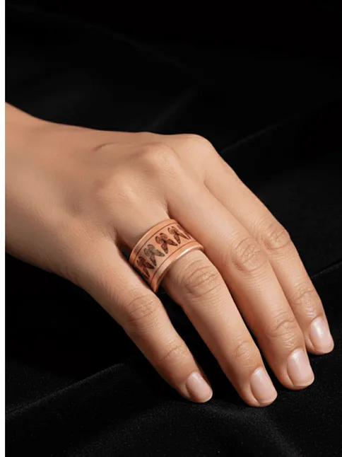 Kadın Bakır Bileklik Yüzük Set - Zodia Model Özel Baskı Metal Kutu Ve Kuvars Taşı