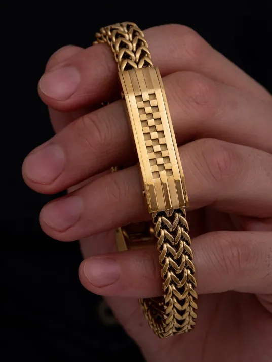 Erkek Çelik Bileklik - Altın Kaplama Bukle Model Çift Sıra Örüm Zincir Çelik Bileklik