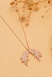 Zirkon Taşlı Rose Kanat Model Kadın Gümüş Kolye GKLKNTM1DEL-ROS