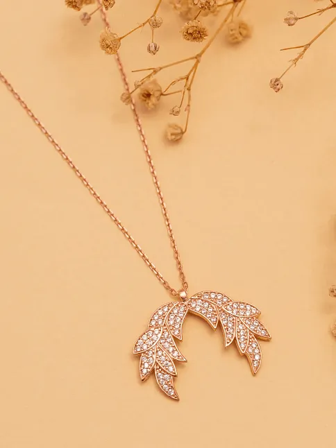 Zirkon Taşlı Rose Kanat Model Kadın Gümüş Kolye GKLKNTM1DEL-ROS