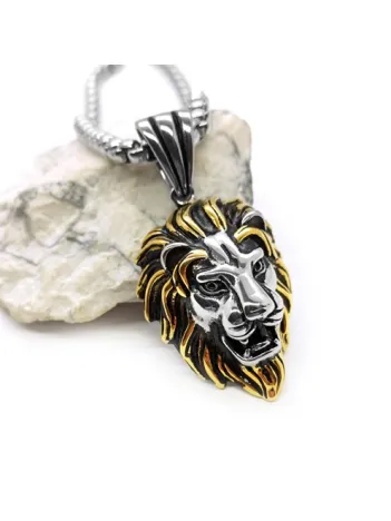 Sarı Yeleli Aslan Başı Figürlü Paslanmaz Çelik Kolye CKLSARASLAN-BYZ