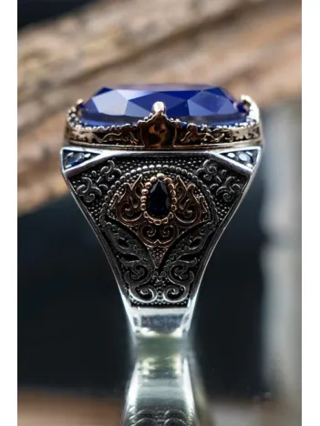 Lacivert Paraiba ve Zirkon Taşlı Erkek Gümüş Yüzük GYZYZKEND09-LCV Lacivert Paraiba ve Zirkon Taşlı Erkek Gümüş Yüzük GYZYZKEND09-LCV