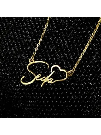 Kalp Imza Altın Renk Gümüş Kolye Zincir Gklaltısımk