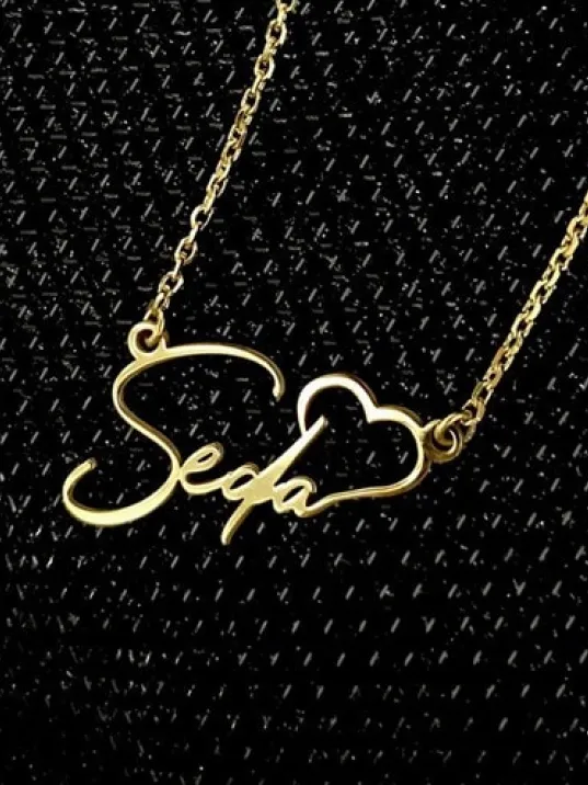 Kalp Imza Altın Renk Gümüş Kolye Zincir Gklaltısımk Kalp Imza Altın Renk Gümüş Kolye Zincir Gklaltısımk