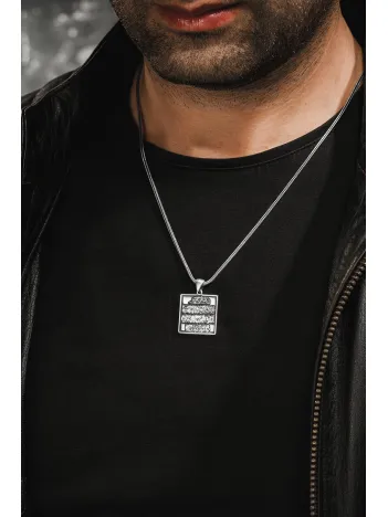 Erkek Gümüş Kolye - Nazar Duası Kare Model Erkek Gümüş Kolye