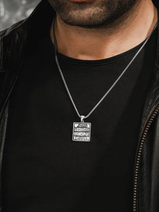 Erkek Gümüş Kolye - Nazar Duası Kare Model Erkek Gümüş Kolye