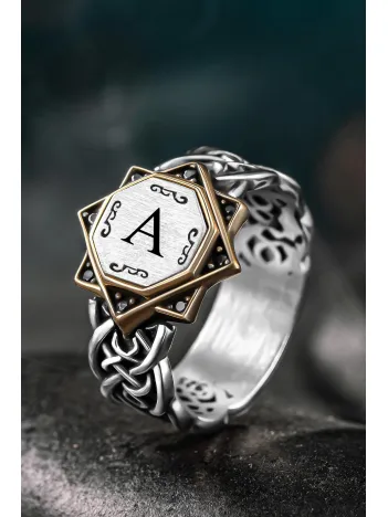 Erkek Gümüş Yüzük - Harf Yazılabilir Sarmal Model Zirkon Taşlı Erkek Yüzük
