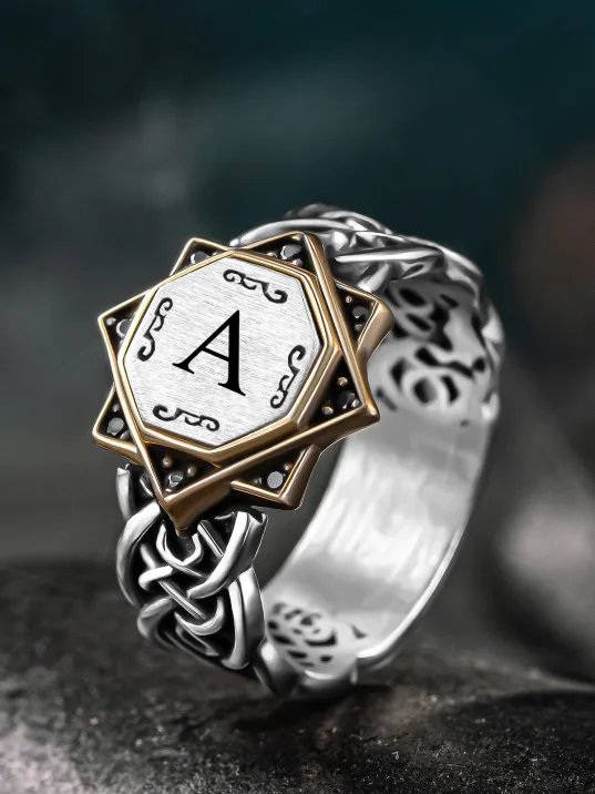 Erkek Gümüş Yüzük - Harf Yazılabilir Sarmal Model Zirkon Taşlı Erkek Yüzük