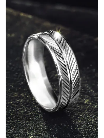 Kadın Gümüş Alyans - Çizgi Desenli 925 Ayar Kadın Yüzük