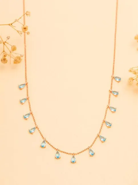 Kadın Gümüş Kolye - Aquamarin Damla Model Taşlı Rose Kadın Gümüş Kolye Gkltsklym4d-ros