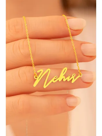 Kadın Gümüş Kolye - Altın Kaplama Nehir Yazılı 925 Ayar Gümüş Kadın Kolye