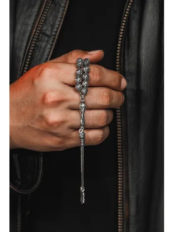 Erkek Tesbih - Zail Oksitli 925 Ayar Gümüş Erkek Tespih Küçük Boy 26gr