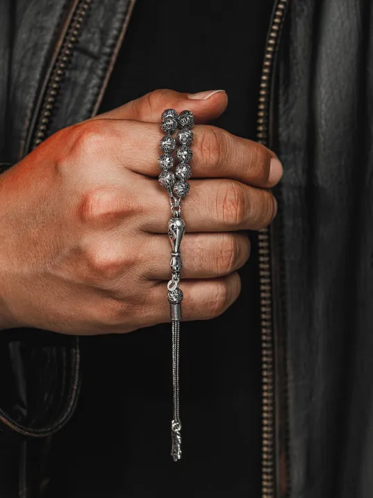 Erkek Tesbih - Zail Oksitli 925 Ayar Gümüş Erkek Tespih Küçük Boy 26gr