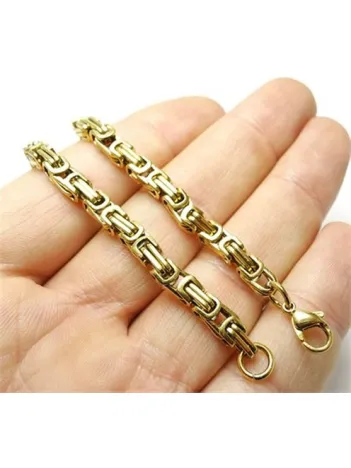 Altın Kaplama Erkek Çelik Kral Bileklik Künye - Orta Kalınlık