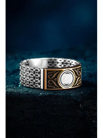 Erkek Gümüş Yüzük - Harf Yazılabilir Kral Zincirli Modern Erkek Yüzük