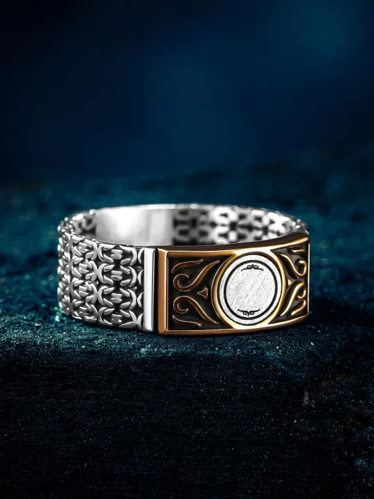 Erkek Gümüş Yüzük - Harf Yazılabilir Kral Zincirli Modern Erkek Yüzük Erkek Gümüş Yüzük - Harf Yazılabilir Kral Zincirli Modern Erkek Yüzük