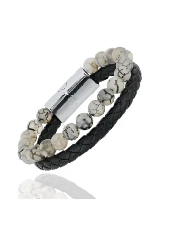 Doğal Taşlı Damarlı Akik Deri Bileklik DBLBYZDAKIK