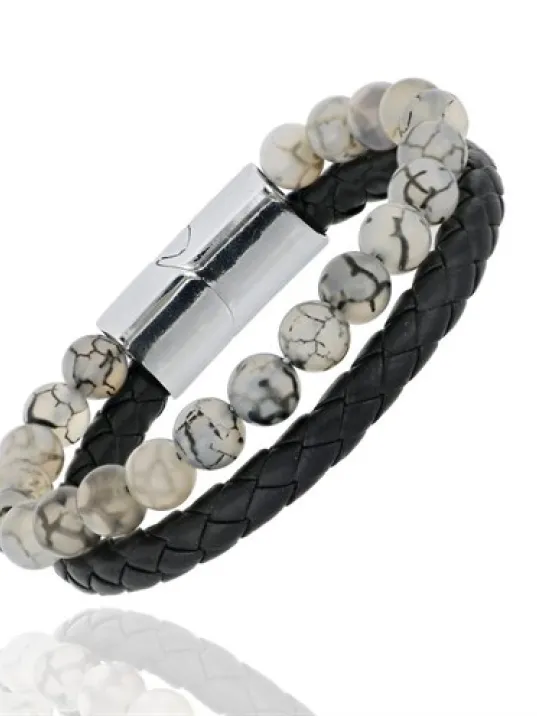 Doğal Taşlı Damarlı Akik Deri Bileklik DBLBYZDAKIK