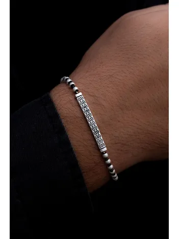 Erkek Gümüş Bileklik - Top Zincir Baklava Desen Gümüş Bileklik