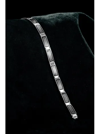 Erkek Gümüş Bileklik -Tasarım Parlak Çizgili Model 925 Ayar Erkek Bileklik