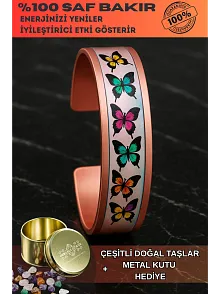 Kadın Bakır Bileklik - Butterfly Model Özel Baskı Metal Kutu Ve Doğal Taşlar