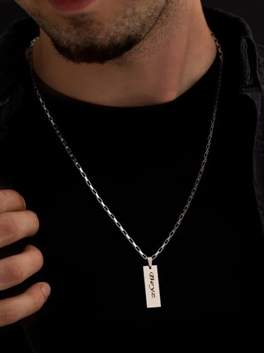 Erkek Çelik Kolye - İsim Yazılan Çelik Kolye