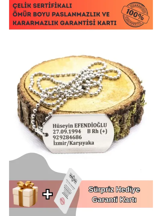 Asker Künyesi Paslanmaz Çelik Kolye Zincir