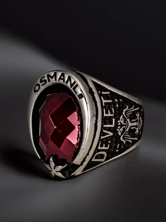 Erkek Yakut Taşlı Osmanlı Devleti Yazılı Selçuklu Kartalı Ve Arma İşlemeli 925 Ayar Gümüş Yüzük Erkek Yakut Taşlı Osmanlı Devleti Yazılı Selçuklu Kartalı Ve Arma İşlemeli 925 Ayar Gümüş Yüzük