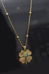 Gold Kaplama Altın Renk Top Zincir Nazar Boncuklu Yonca Bijuteri Kolye Gold Kaplama Altın Renk Top Zincir Nazar Boncuklu Yonca Bijuteri Kolye
