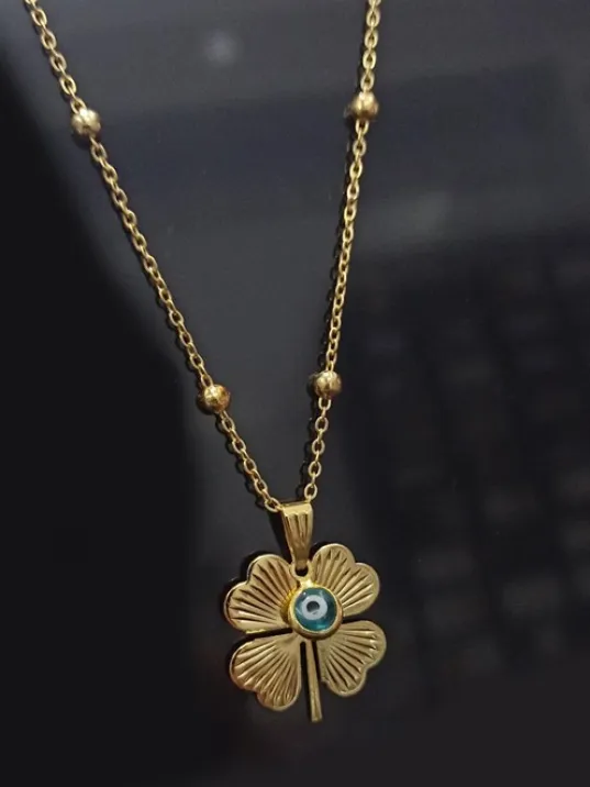 Gold Kaplama Altın Renk Top Zincir Nazar Boncuklu Yonca Bijuteri Kolye Gold Kaplama Altın Renk Top Zincir Nazar Boncuklu Yonca Bijuteri Kolye