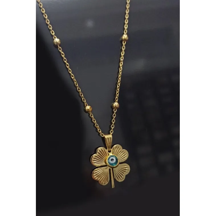 Gold Kaplama Altın Renk Top Zincir Nazar Boncuklu Yonca Bijuteri Kolye Gold Kaplama Altın Renk Top Zincir Nazar Boncuklu Yonca Bijuteri Kolye