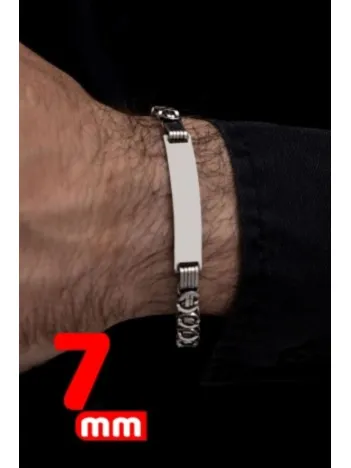 Erkek Gümüş Bileklik - 7 mm Isim Yazılan Gümüş Erkek Bileklik Künye Oksitli Euro Kral Model