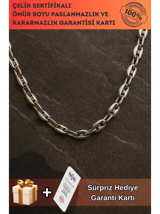 Erkek Çelik Kolye - Kalın Gemici Zincir Model Parlak Ömür Boyu Paslanmaz Kararmaz Dayanıklı Tasarım