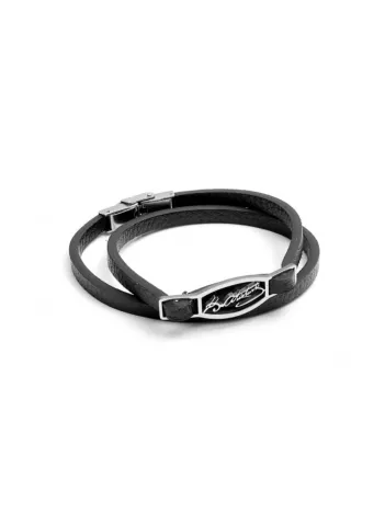 Erkek Çelik Bileklik - Atatürk İmzalı Deri Kenarlı Bileklik