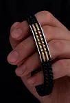 Erkek Çelik Bileklik - Siyah Bukle Model Çift Sıra Örüm Zincir Çelik Bileklik