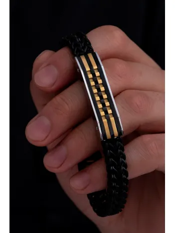 Erkek Çelik Bileklik - Siyah Bukle Model Çift Sıra Örüm Zincir Çelik Bileklik