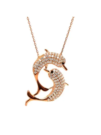 Çift Yunus Gümüş Kolye Zincir