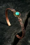 Kadın Bakır Bileklik - Doğal Turkuaz Firuze Taşlı 12 Burç İşlemeli Kadın Bakır Bilezik
