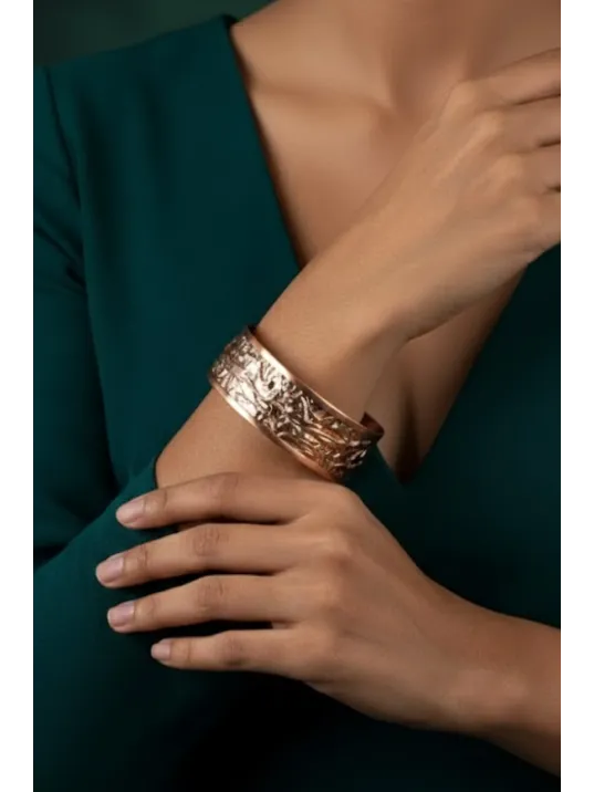 Kadın Bakır Set - Bej Sonbahar Işıltısı Kalın Model Bakır Kadın Kolye Bileklik Yüzük Küpe Set