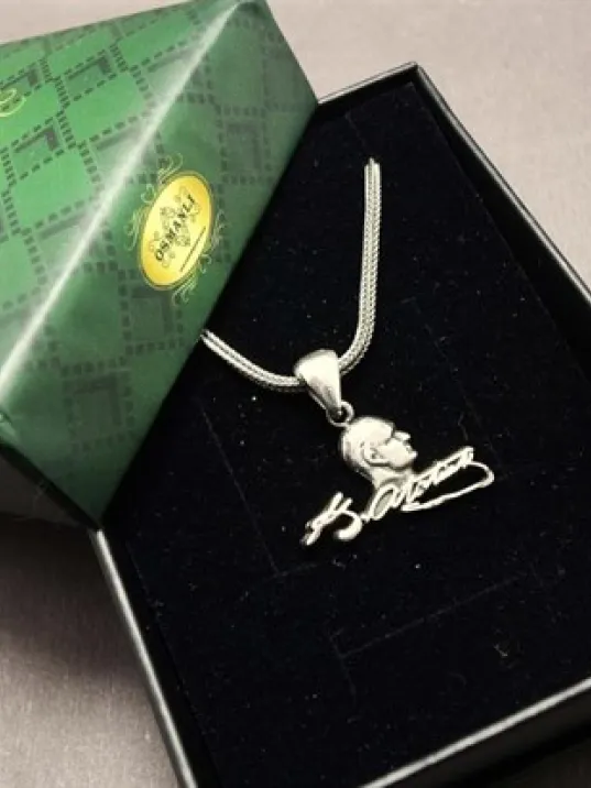 Gümüş Atatürk İmzalı Erkek Zincir Kolye