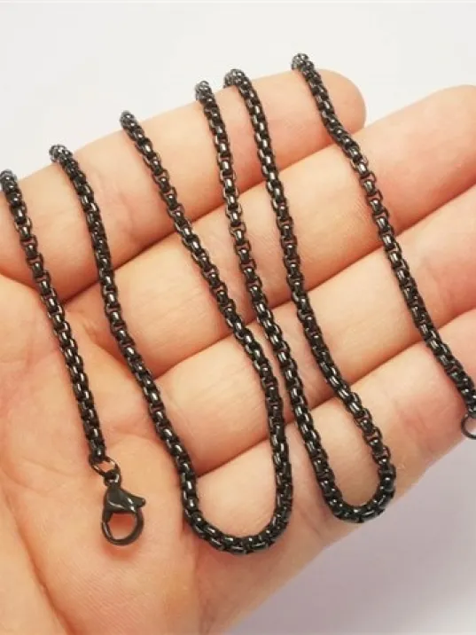 Kalın Siyah Polo Model Erkek Çelik Kolye