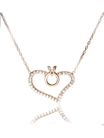 Rose Gümüş Bayan Tektaşlı Kalp KanadıKolye