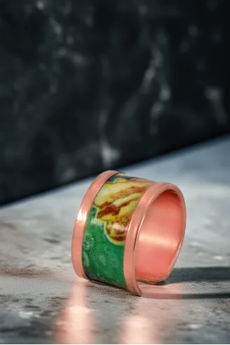 Kadın Bakır Yüzük - Ester Model Özel Baskı Metal Kutu Ve Kuvars Taşı