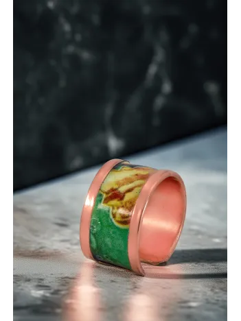 Kadın Bakır Yüzük - Ester Model Özel Baskı Metal Kutu Ve Kuvars Taşı