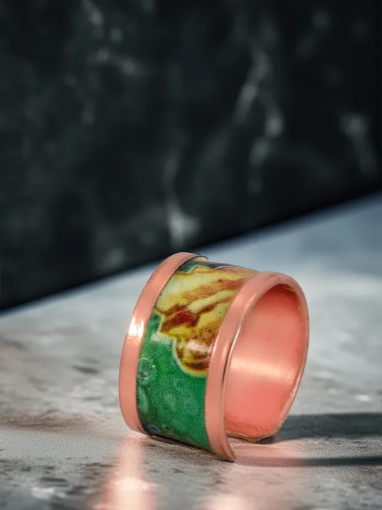 Kadın Bakır Yüzük - Ester Model Özel Baskı Metal Kutu Ve Kuvars Taşı