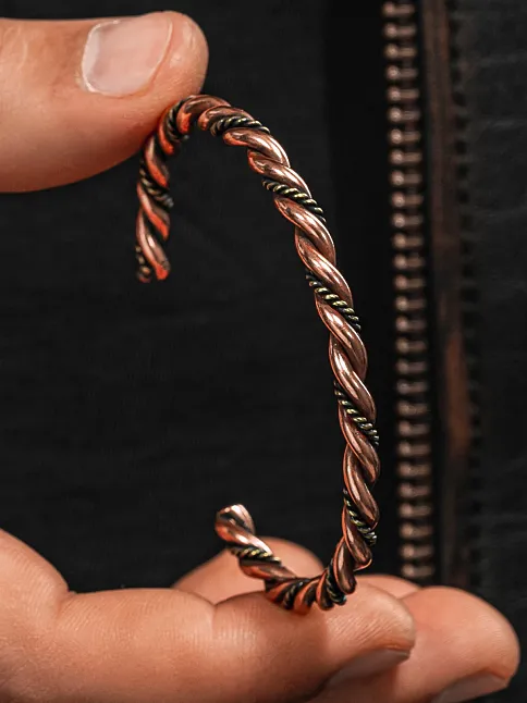 Saf Bakır Bileklik Burgulu Model Metal Kutu Doğal Taşlar Kadın Erkek Kelepçe