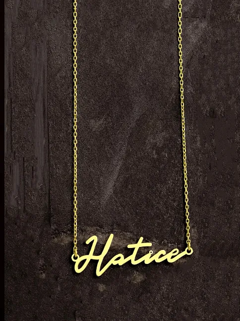 Kadın Gümüş Kolye - Altın Kaplama Hatice Yazılı 925 Ayar Gümüş Kadın Kolye